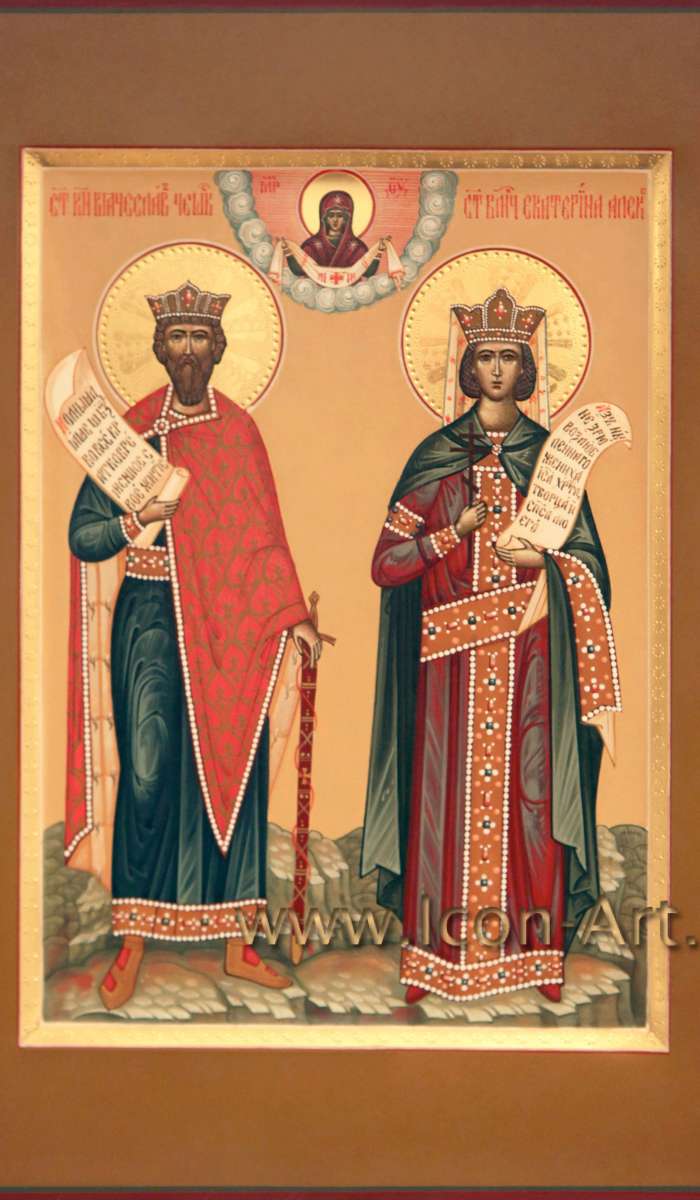 Фото: Семейная икона. Покров Богородицы, святые: Благоверный князь Вячеслав Чешский и вмц. Екатерина Александрийская