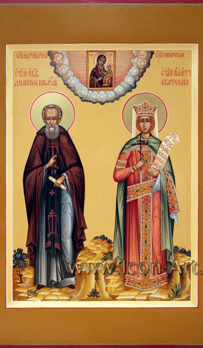 Фото: Семейная икона: святой прп. Димитрий Прилуцкий и св. вмц. Екатерина