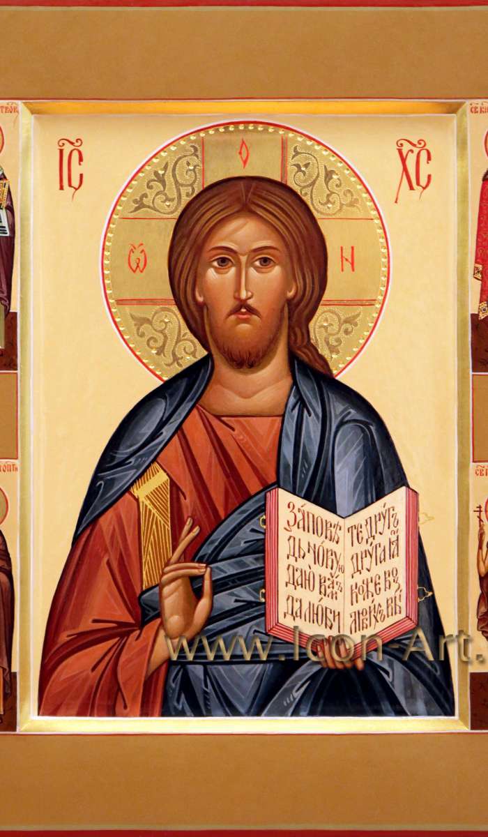 Фото: Икона Спасителя с избранными святыми: свт. Николай Чудотворец, бл.кн. Игорь Черниговский, прп. Амвросий Оптинский, прп. Мария Египтеская 