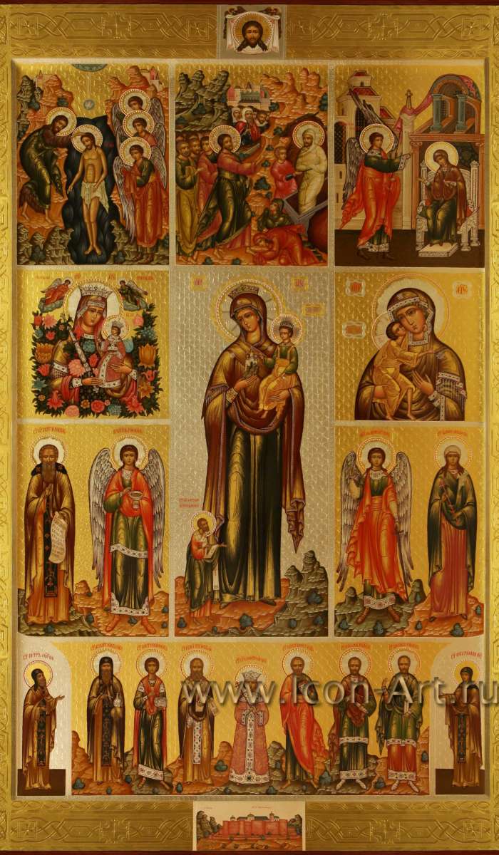 Фото: Семейная икона: Пресвятая Богородица «Тучная Гора» с избранными праздниками, иконами Пресвятой Богородицы и святыми