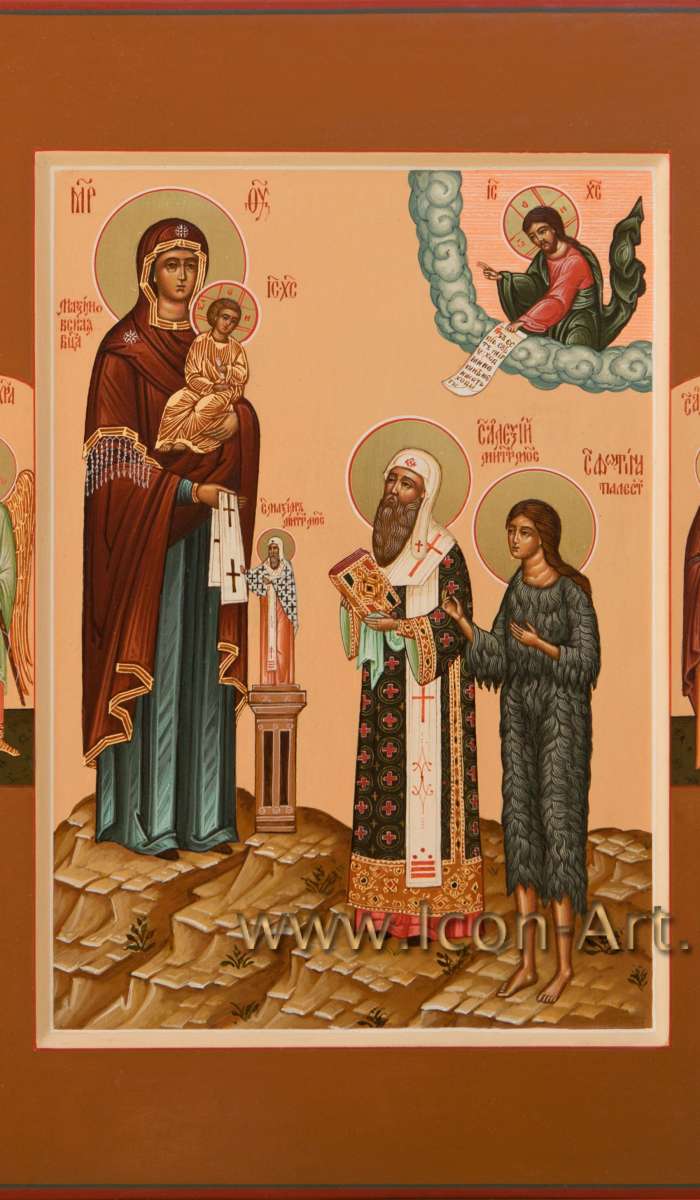 Фото: Семейная икона: Богородица «Максимовская, свт. Максим Киевский., свт. Алексий Моск., прп. Фотиния Палестинская, Ангед Хранитель и прп. Александр Свирский