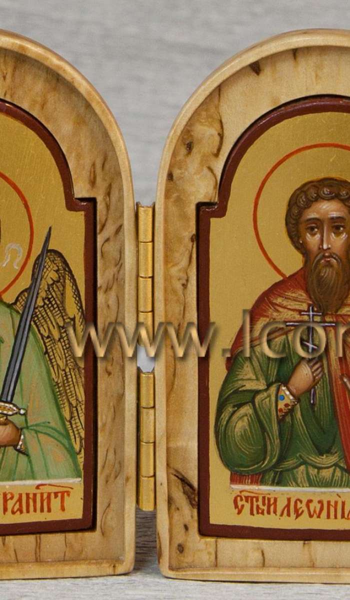 Фото: Складень: Святой Ангел Хранитель и святой мученик Леонид Коринфский