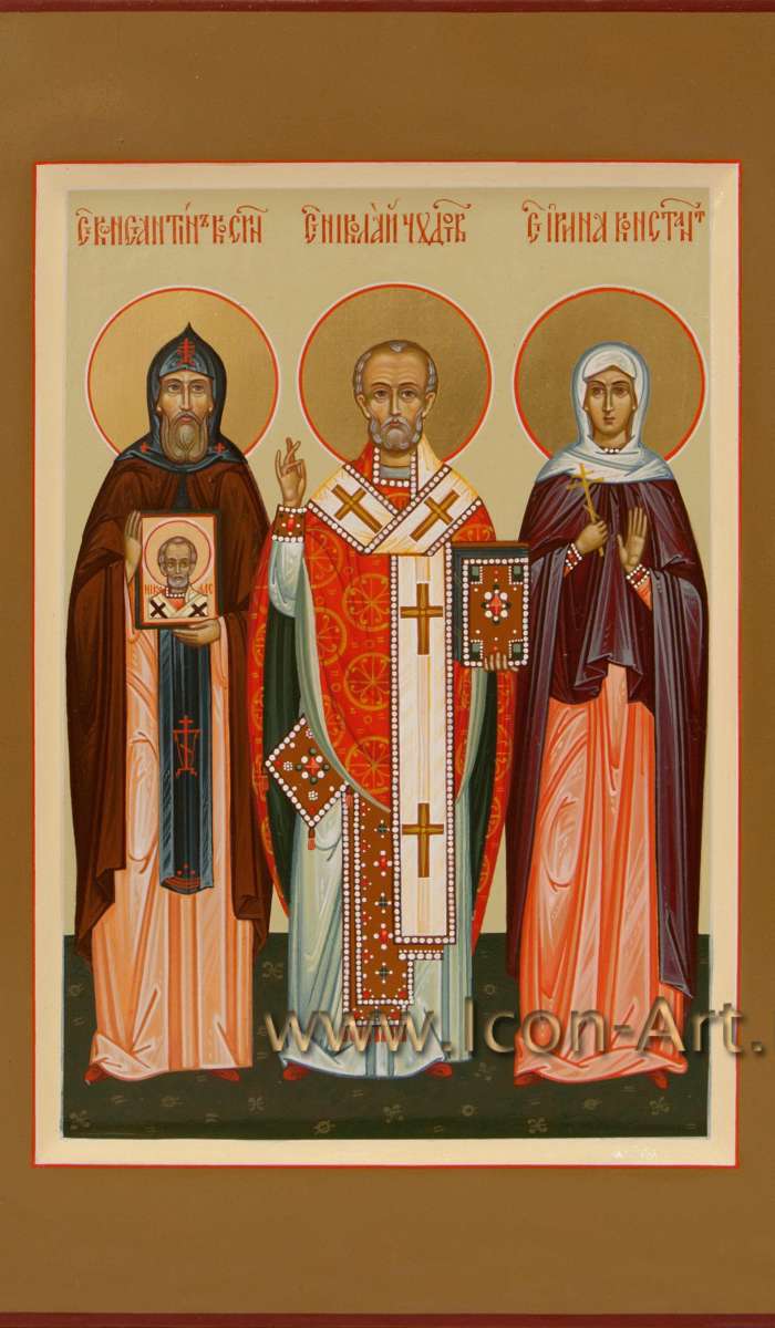 Фото: Семейная икона: прп. Константин Косинский, свят. Николай Мирликийский,  ст. Ирина Константинопольская