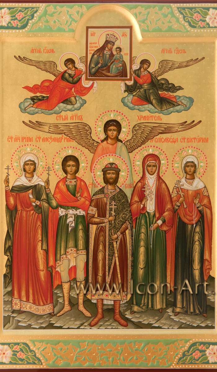 Фото: Семейная икона: Писидийская икона Божией Матери, святые: мц. Ирина, мц. Александр Римский, благ. кн. Борис, прпмц. Елисавета, мц. Виктория