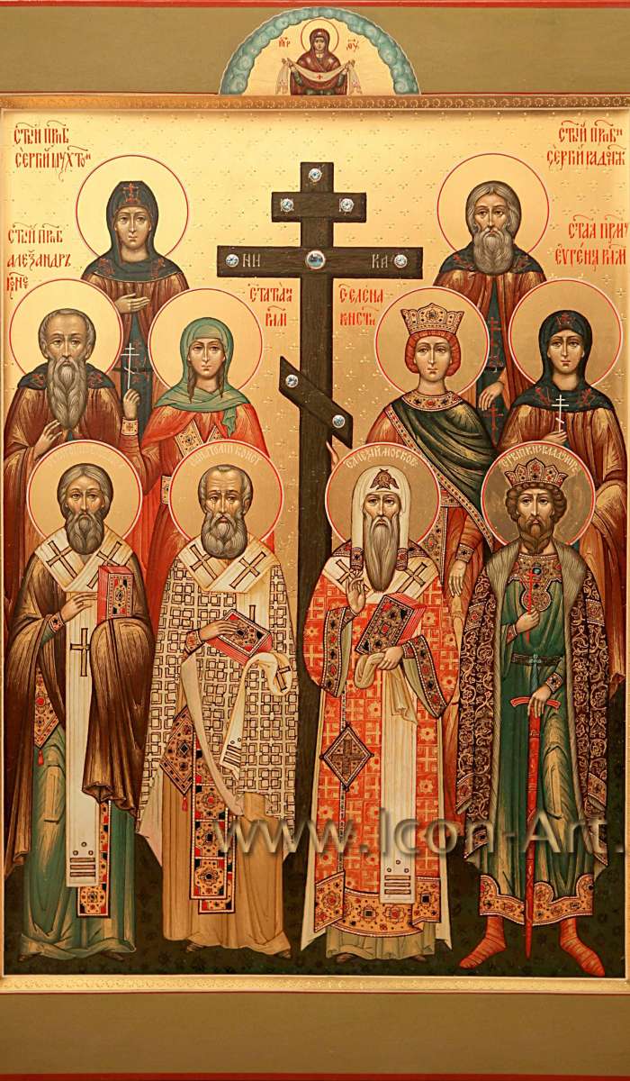 Фото: Семейная икона, Покров Пресвятой Богородицы и святые: прп. Сергий Шухтомский, прп. Сергий Рад., прп. Александр Конст, мц. Татиана Рим., царица Елена Конст., прп. Евгения, свт. Григорий Б., свт. Анатолий Конст., свт. Алексий М., кн. Владимир