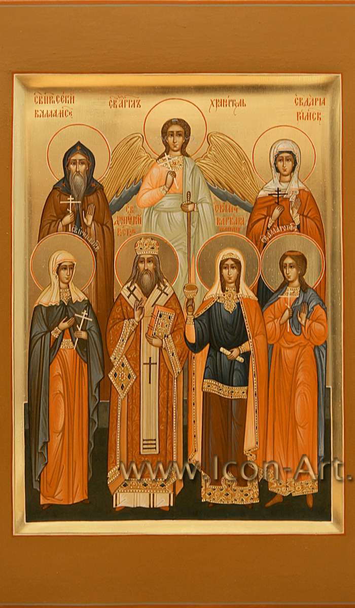 Фото: Семейная икона, святые: Сергий Валаамский, Ангел Хранитель, мц. Дария Римская, мц. Ирина Акв., свт. Димитрий Ростовский, вмц. Варвара, мц. Алла  