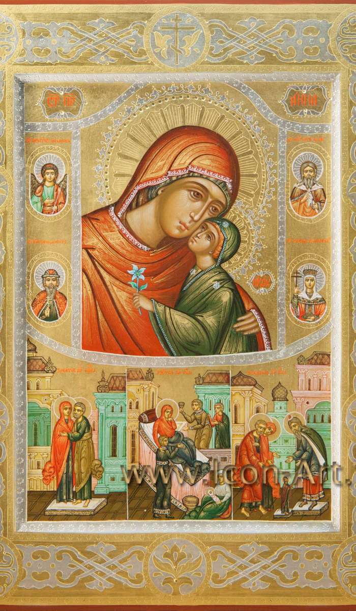 Фото: Святая праведная Анна с житием и избранными святыми: святой Ангел Хранитель, пророк Божий Илия, благ. кн. Владимир, царица Елена Константинопольская