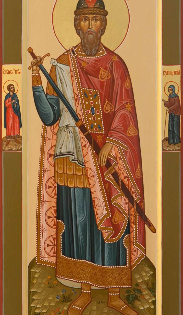 Фото: Святой благоверный князь Константин Ярославский, святые на полях: мч. Павел Птолеамидский и бл. Ксения Петербуржская