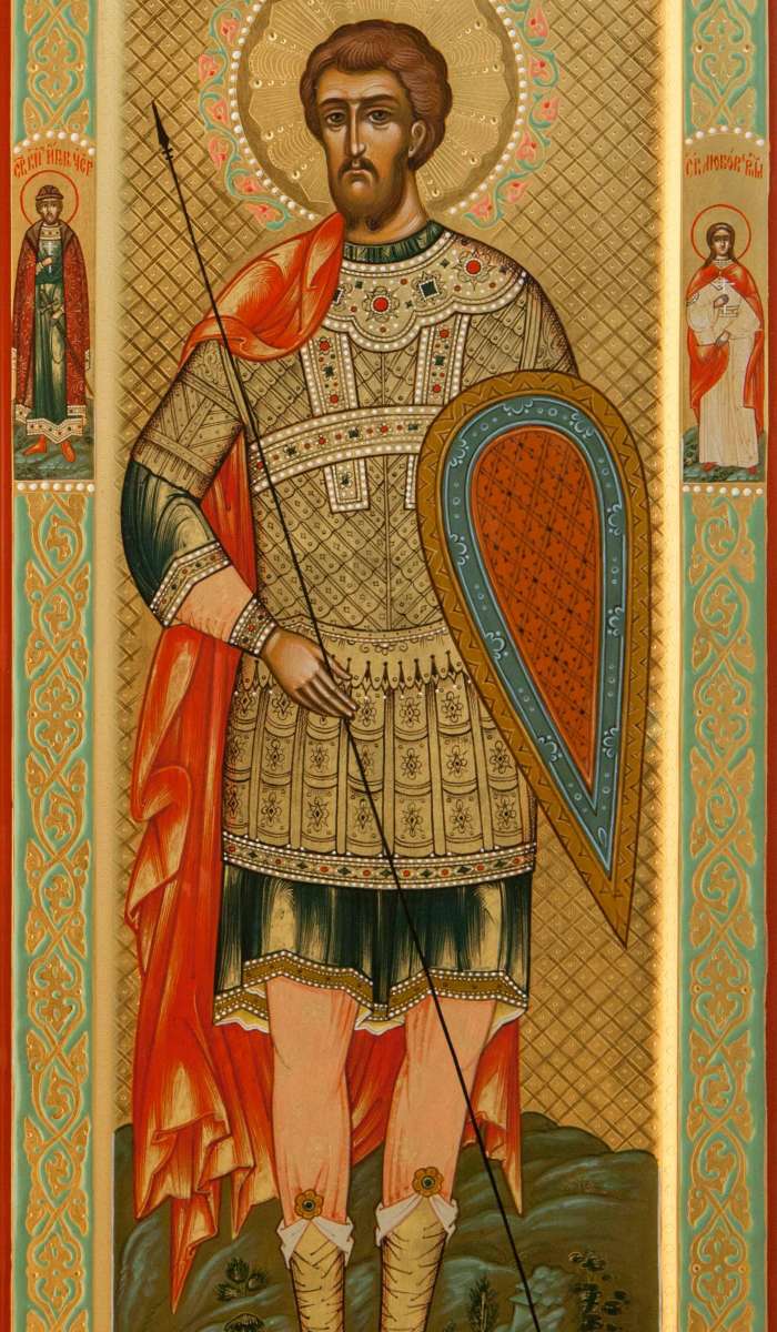 Фото: Святой мученик Виктор Халкидонский, на полях: святой князь Игорь Черниговский и мц. Любовь Римская