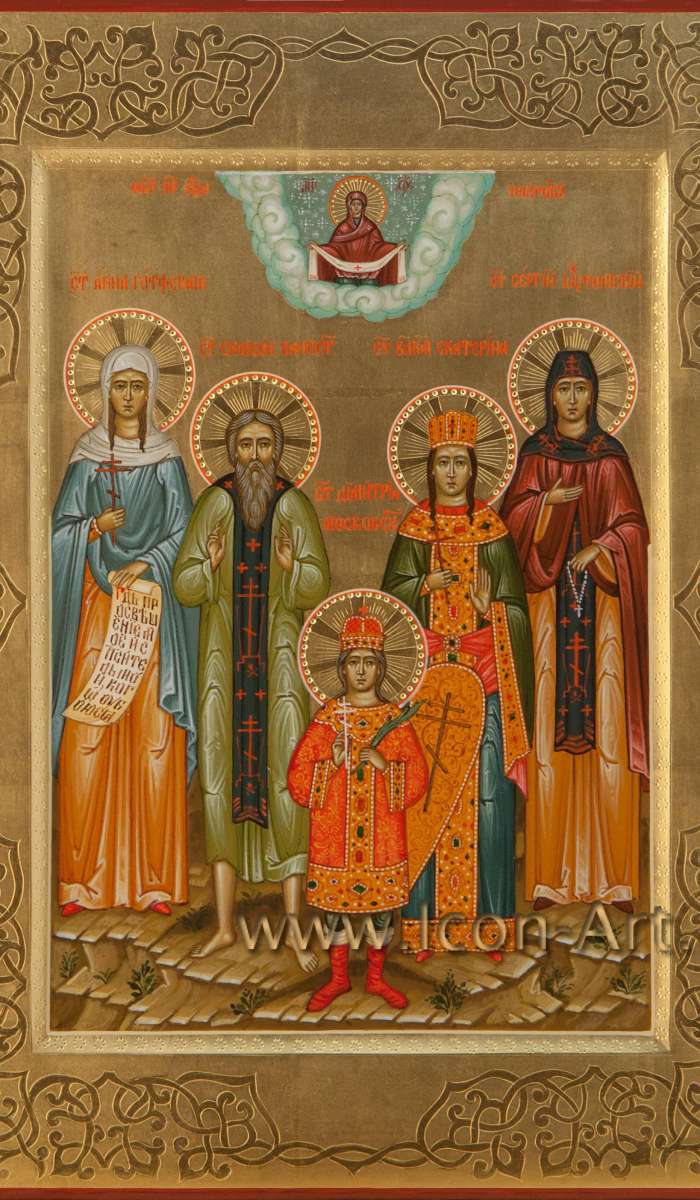 Фото: Семейная икона: Покров Пресвятой Богородицы, святые: мц. Анна Готфская, прп. Симеон Палестинский, вмц. Екатерина, прп. Сергий Шухтомский, мч. царевич Димитрий Угличский