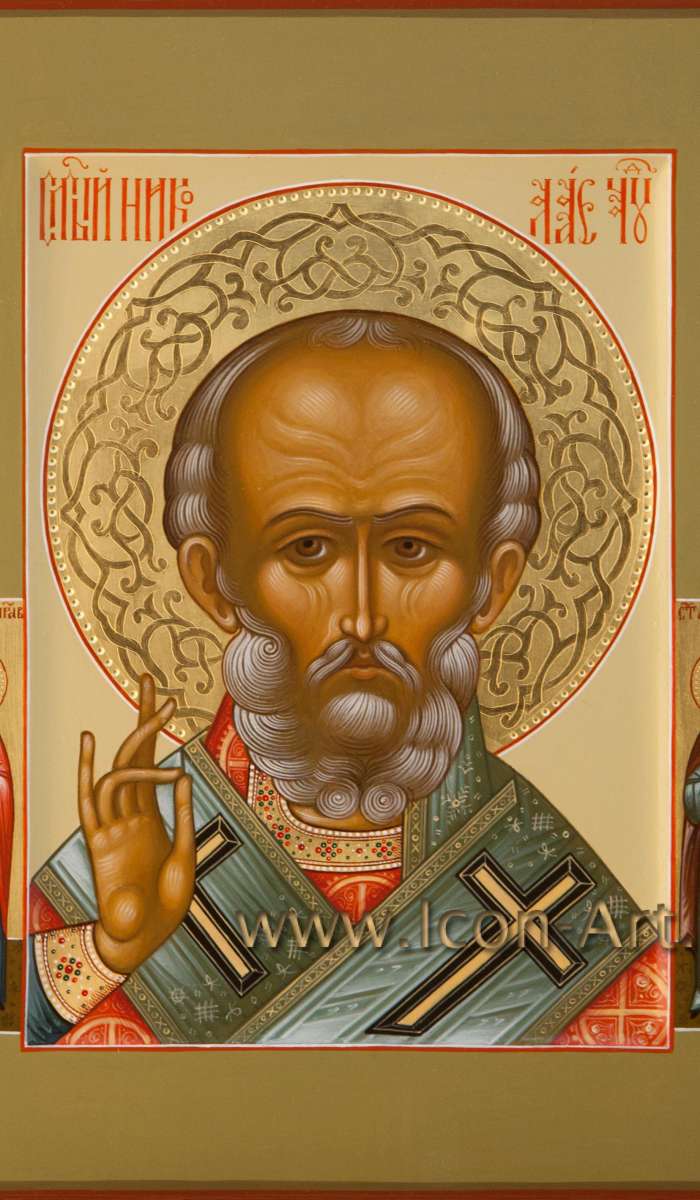 Фото: Святитель Николай Мирликийский со святыми на полях: прав. Галина и прп. Анатолий Оптинский 