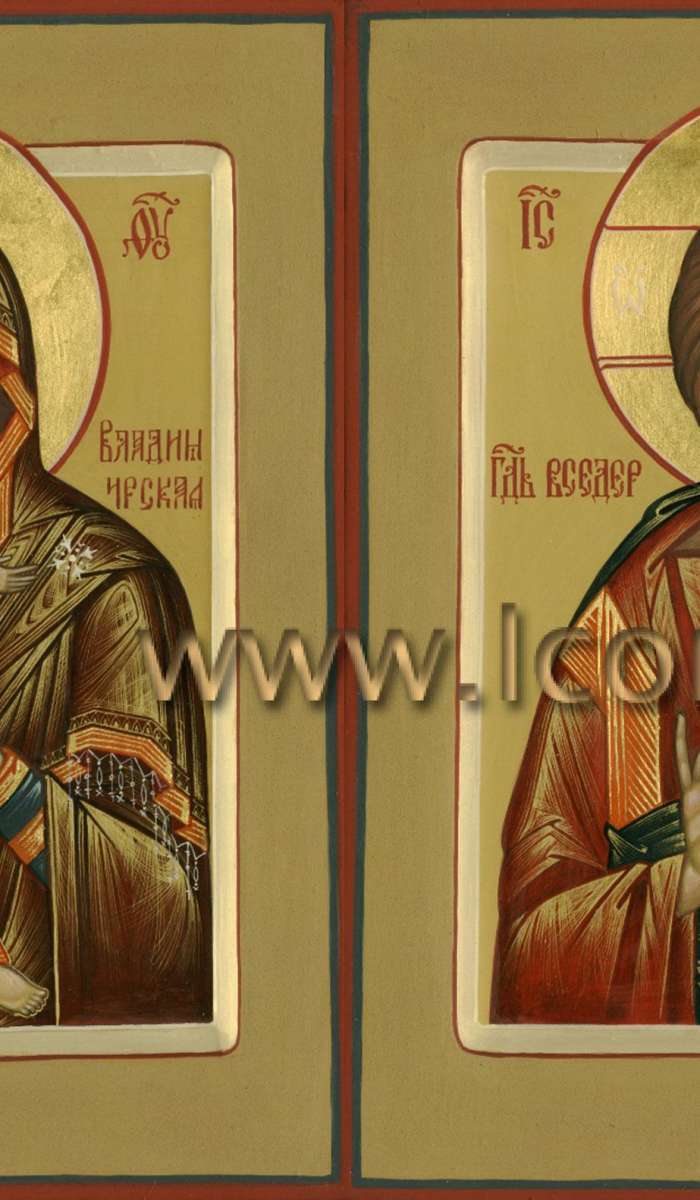 Фото: Венчальная пара с иконой Божией Матери «Владимирская»