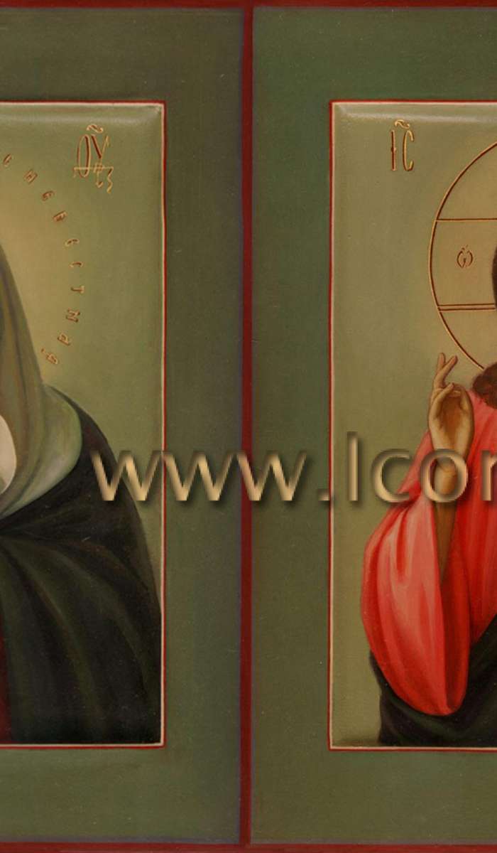 Фото: Венчальная пара с иконой Божией Матери «Умиление»