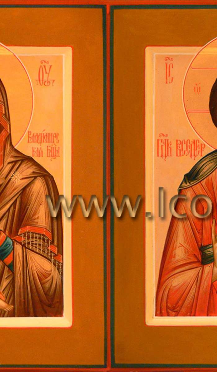 Фото: Венчальная пара с иконой Божией Матери «Владимирская»