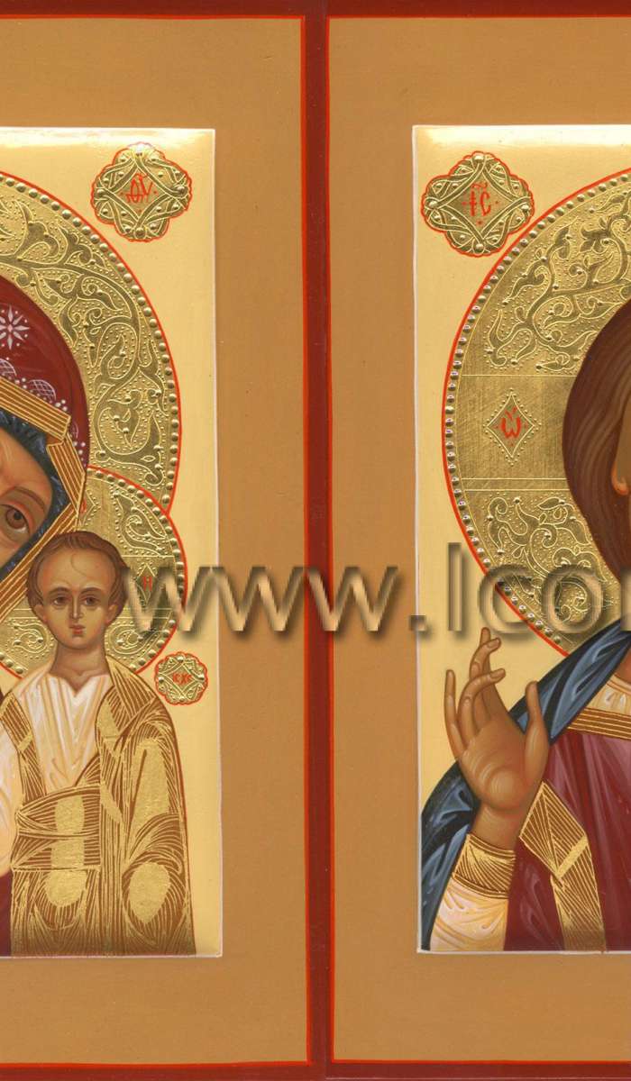 Фото: Венчальная пара с иконой Божией Матери «Казанская»