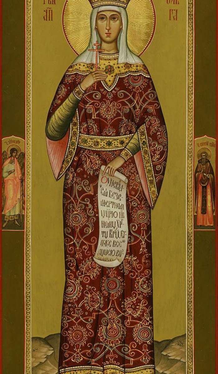 Фото: Святая равноап. вел. княгиня Российская Ольга. Покров Пресвятой Богородицы. На полях иконы: святой Ангел Хранитель и святой Сергий Радонежский.