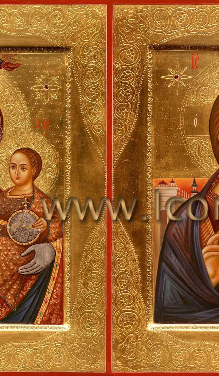 Фото: Венчальная пара с иконой Божией Матери «Вифлеемская»