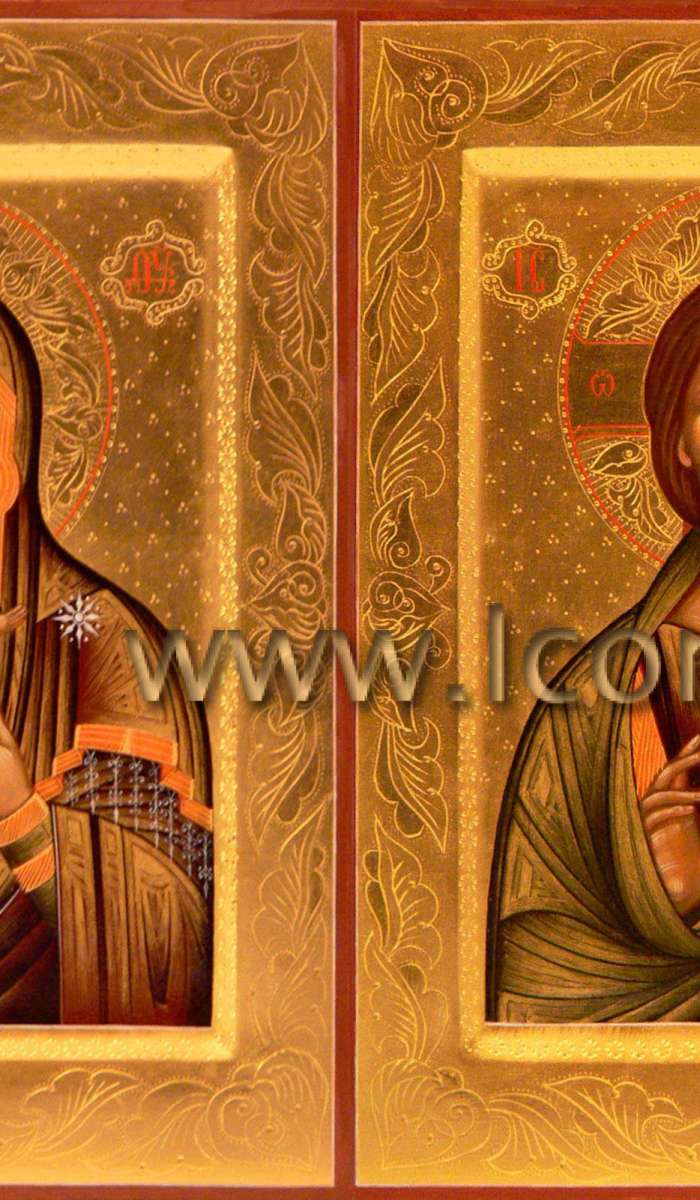 Фото: Венчальная пара с иконой Божией Матери «Феодоровская»