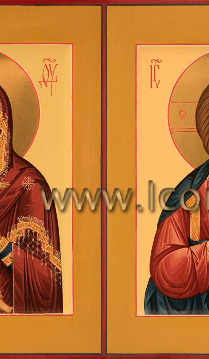 Фото: Венчальная пара с иконой Божией Матери «Владимирская»