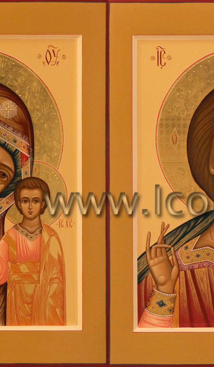 Фото: Венчальная пара с иконой Божией Матери «Казанская»