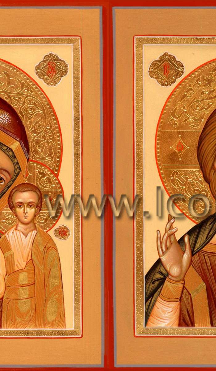 Фото: Венчальная пара с иконой Божией Матери «Казанская»