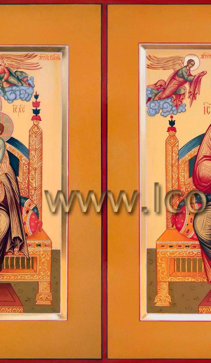 Фото: Венчальная пара с иконой Божией Матери «Домостроительница»