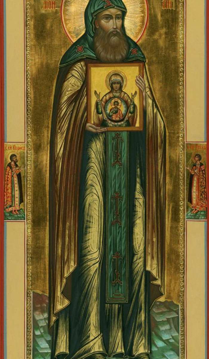 Фото: Святой игумен Платон Студийский, исп.. На полях иконы святой князь Борис и святой князь Глеб