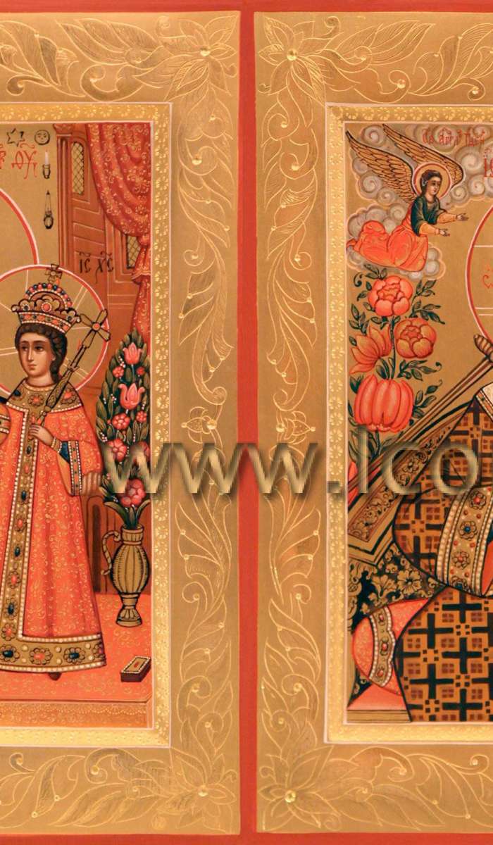 Фото: Венчальная пара с иконами «Иисус Великий Архиерей и «Неувядаемый Цвет»