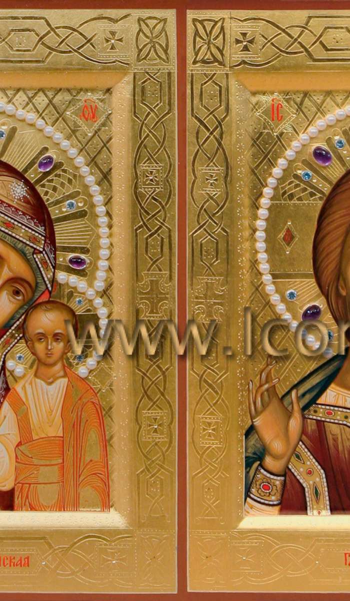 Фото: Венчальная пара с иконой Божией Матери «Казанская»