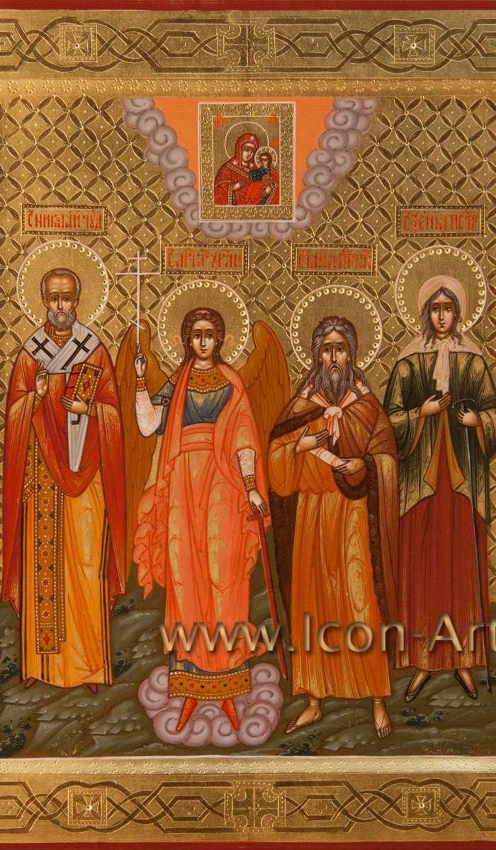 Фото: Семейная икона: святитель Николай Чудотворец, святой Ангел Хранитель, святой пророк Илия, святая блаженная Ксения Петербуржская