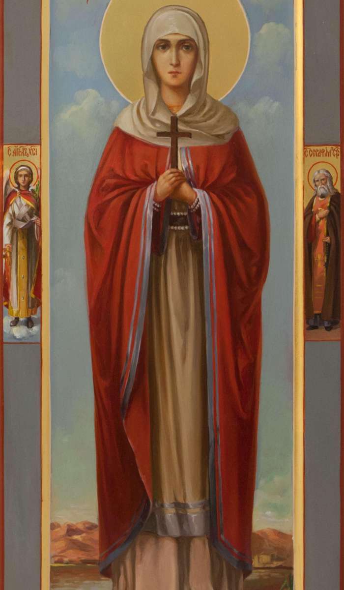 Фото: Святая мученица Стефанида Дамасская, святые на полях: Ангел Хранитель и прп. Серафим Саровский