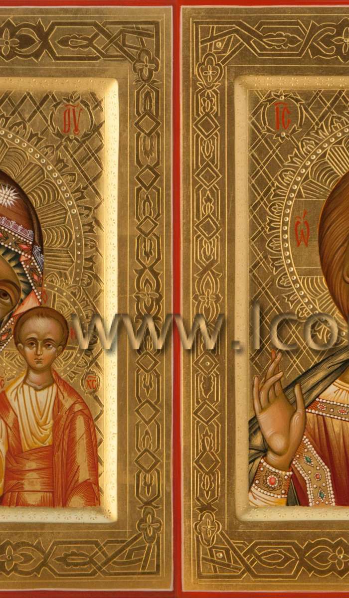 Фото: Венчальная пара с иконой Божией Матери «Казанская»