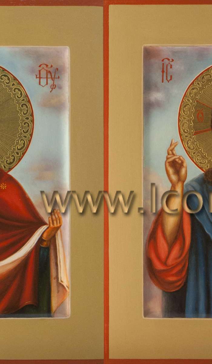 Фото: Венчальная пара с иконой Божией Матери «Покров»