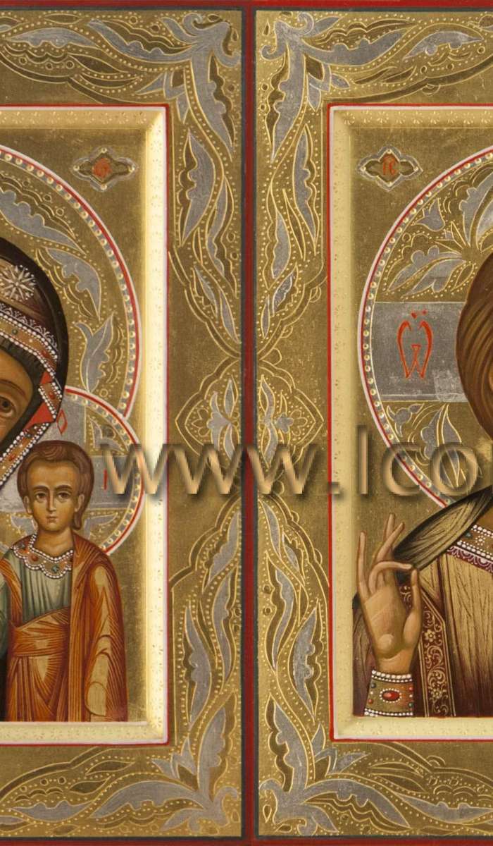 Фото: Венчальная пара с иконой Божией Матери «Казанская»