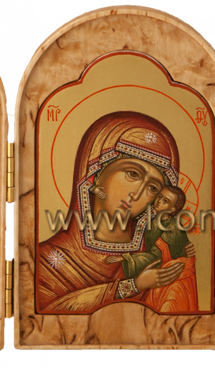 Фото: Складень: Пресвятая Богородица «Умиление», святой Ангел Хранитель и мц. Валентина