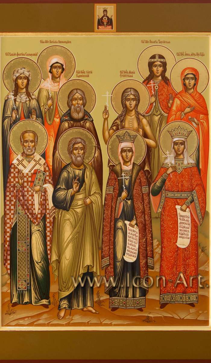 Фото: Семейная икона, святые: мц. Фотина, мц. Людмила, мц. Пелагия, прав. Анна, прп. Сергий, прп. Мария, свт. Николай, ап. Андрей, вел.кн. Ольга, мц. Людмила