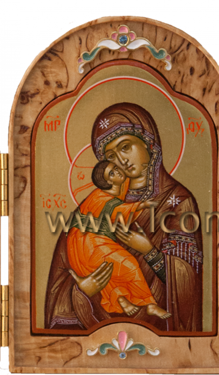 Фото: Складень: Пресвятая Богородица «Владимирская», ст. кн. Ольга и царица Елена Сербская 