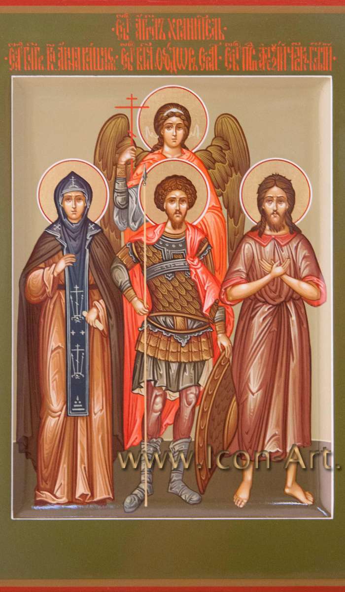 Фото: Семейная икона: святые: Ангел Хранитель, прп.Анна Кашинская, вмч. Феодор Стратилат, прп. Алексий, человек Божий.   