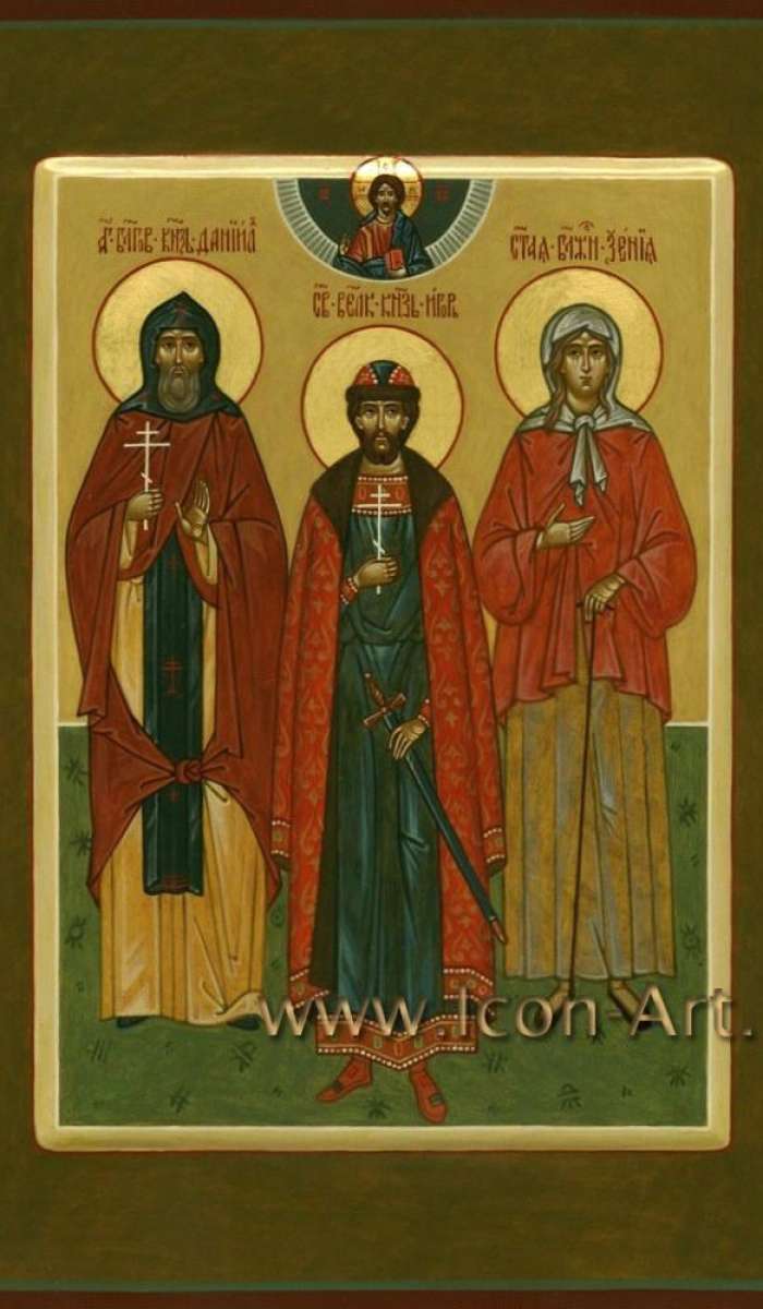Фото: Семейная икона. Святой блгв. князь Даниил Московский, святой великий князь Игорь и святая блаженная Ксения Петербургская