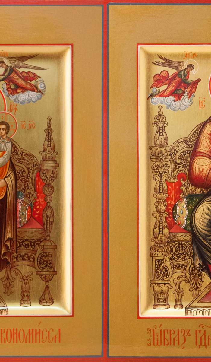 Фото: Венчальная пара с иконой Богородицы «Домостроительница»