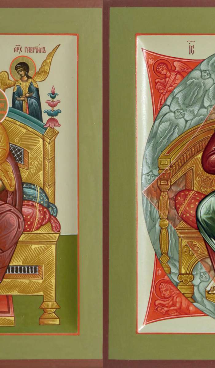 Фото: Венчальная пара с иконой Богородицы «Всецарица»