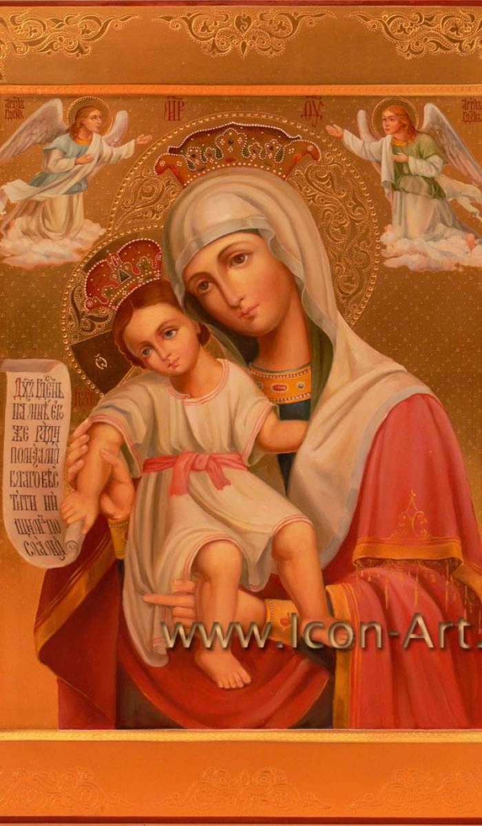 Фото: Икона Божией Матери «Достойно Есть». На полях иконы: святой ангел Хранитель, святой Лука Крымский, святой Георгий Святогорец, святой мч. Пантелеимон.