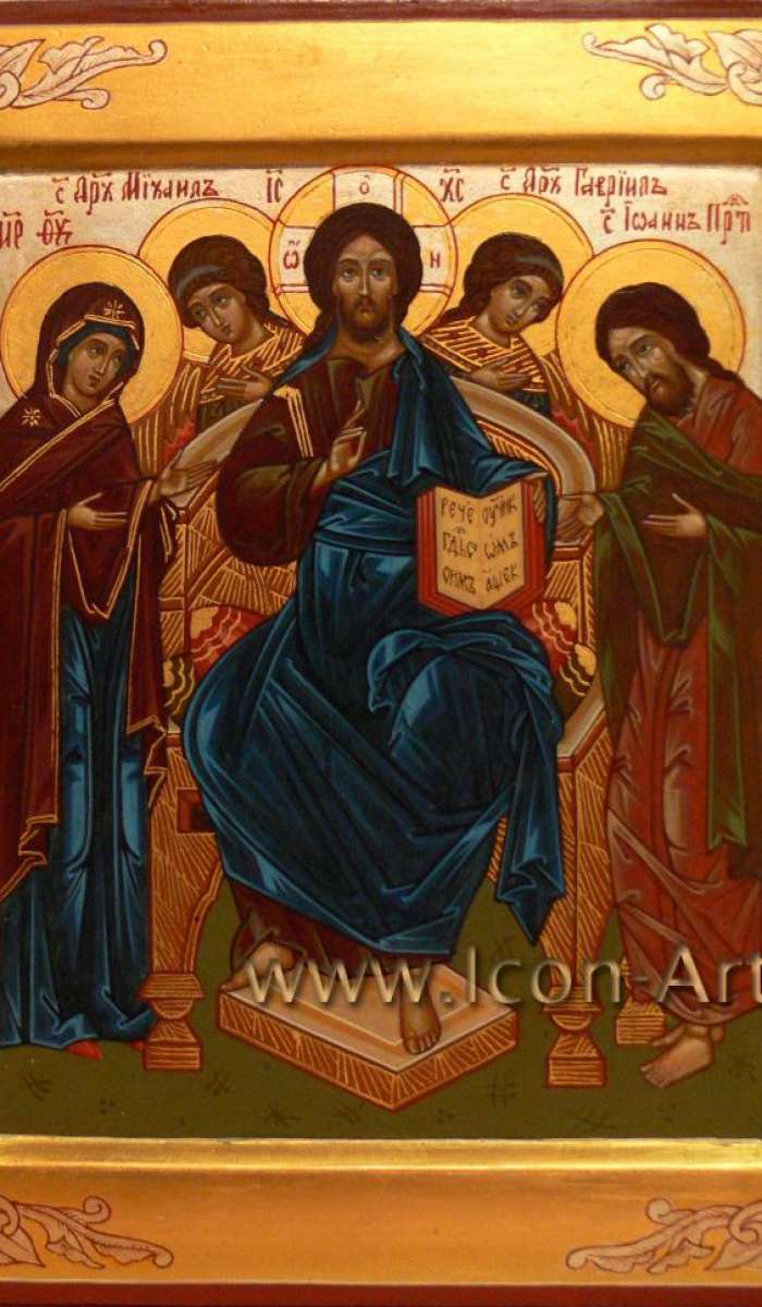 Фото: Деисус (домашний иконостас). По Правую руку Вседержителя изображена Пресвятая Богородица, по Левую - святой Иоанн Предтеча.