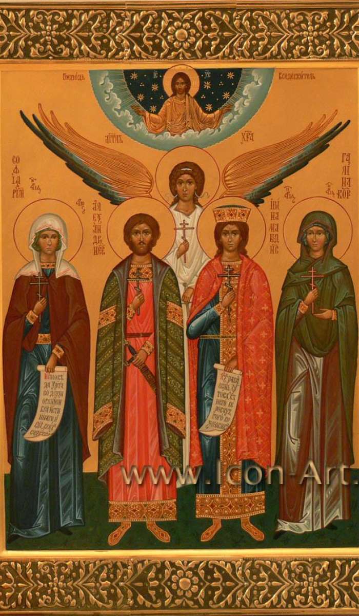 Фото: Семейная икона. София Римская, мученица, великий князь Александр Невский, Ирина Македонская, великомученица, Галина Коринфская, мученица
