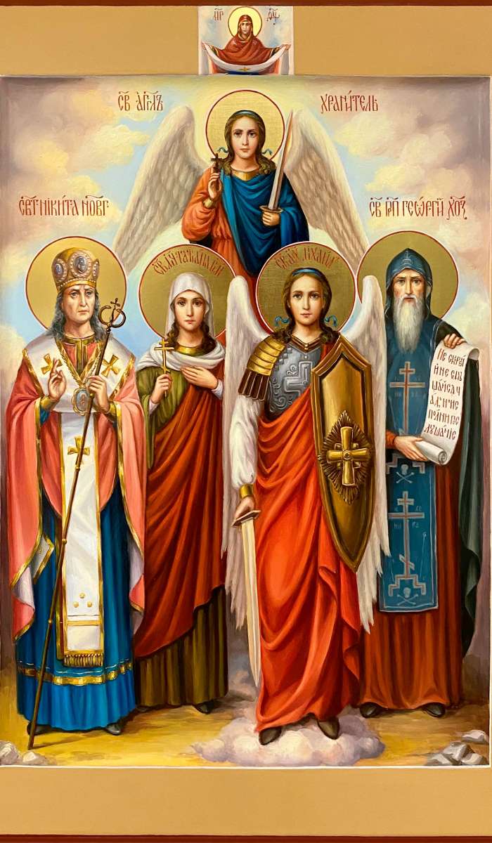 Фото: Семейная икона, святые: свт. Никита Новгородский, мц. Татиана, Архангел Михаил, прп. Георгий Хозевит 