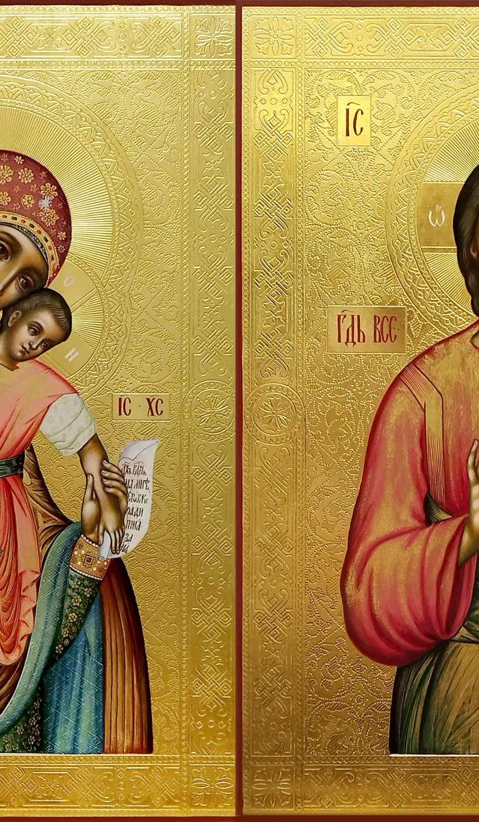 Фото: Венчальная пара с иконой Богородицы «Киккская»