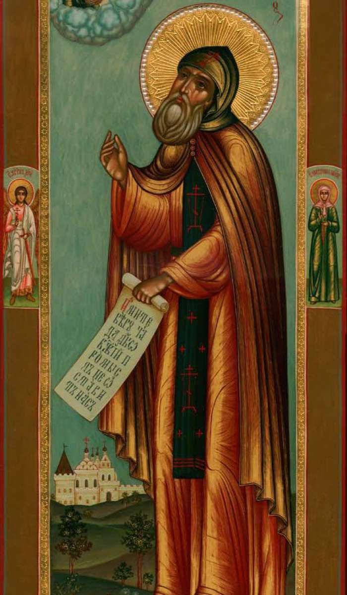 Фото: Святой прп. Даниил Московский. На полях иконы: святой Ангел Хранитель и святая Матрона Московская