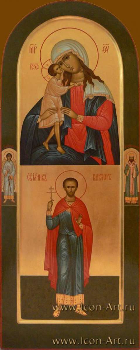 Фото: Мерная икона. Святой Виктор мученик и икона Взыскание погибших. На полях: святой Ангел Хранитель и святой Феодосий архиепископ