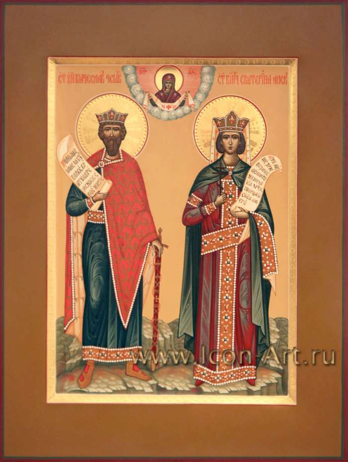 Фото: Семейная икона. Покров Богородицы, святые: Благоверный князь Вячеслав Чешский и вмц. Екатерина Александрийская