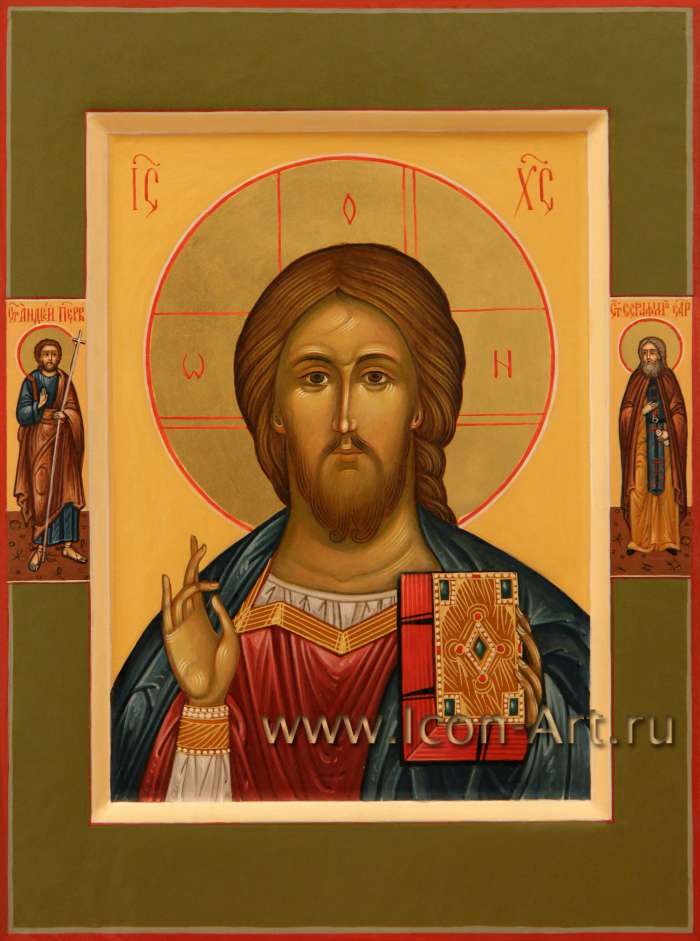 Фото: Господь Вседержитель с избранными святыми: ст. ап. Андрей , прп. Серафим Саровский